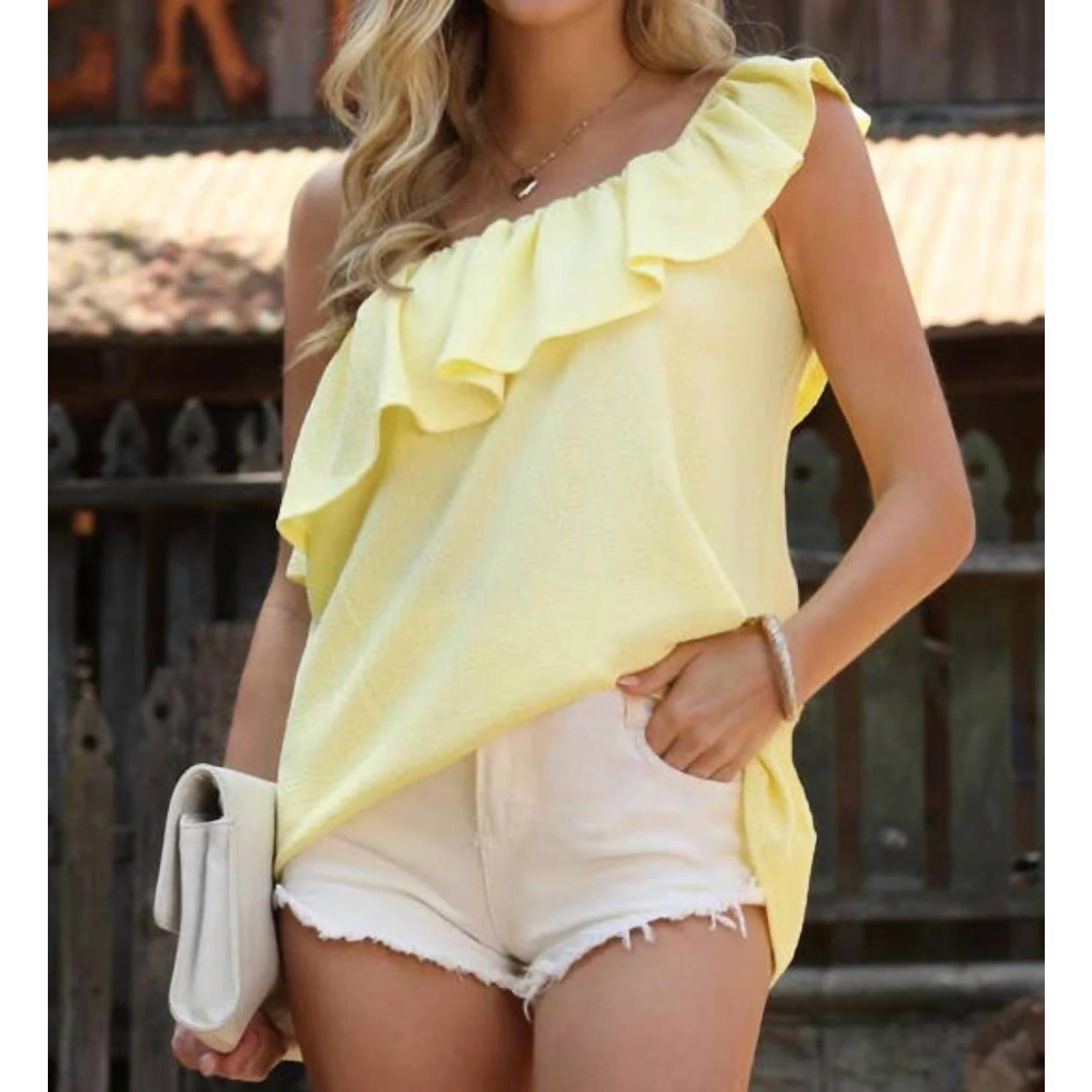 New Ninexis One Shoulder Ruffle Blouse In Light Yellow